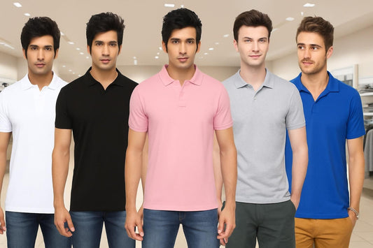 Men’s Poly Matte Solid Polo T-Shirt Pack of 5