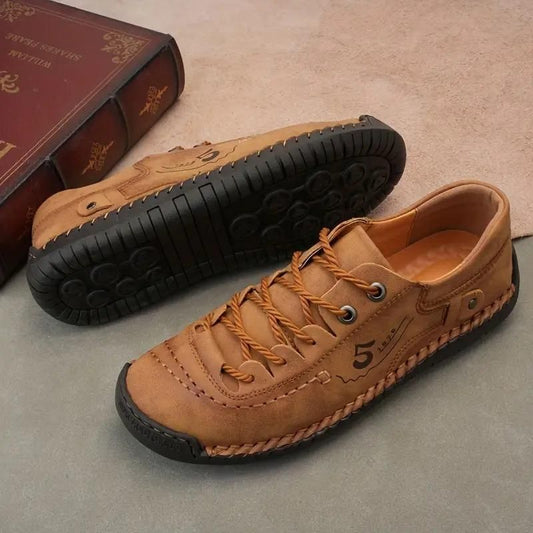 Men's Casual Tan Leather Shoes – Lightweight & Comfortable
