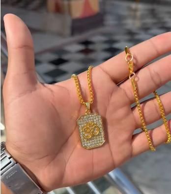 Gold Plated Om Diamond Pendant with Chain – Men’s Necklace