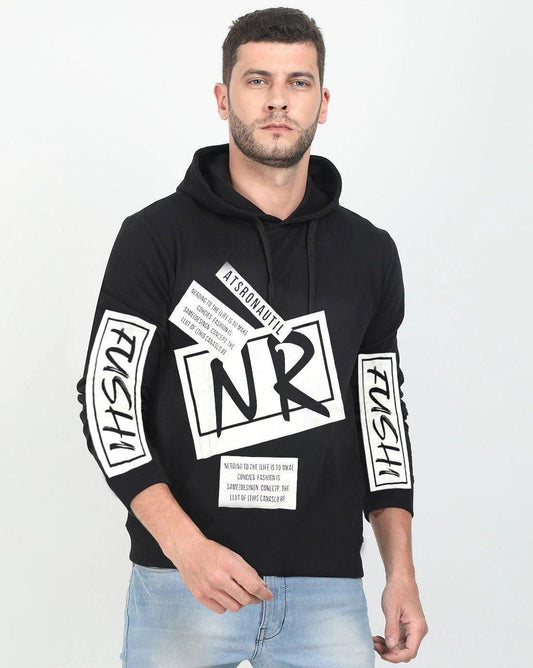 Men’s Black Printed Hooded T-Shirt