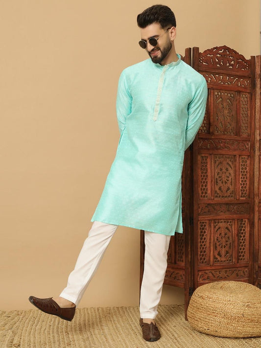 Men’s Light Blue Jacquard Kurta Pyajama Set