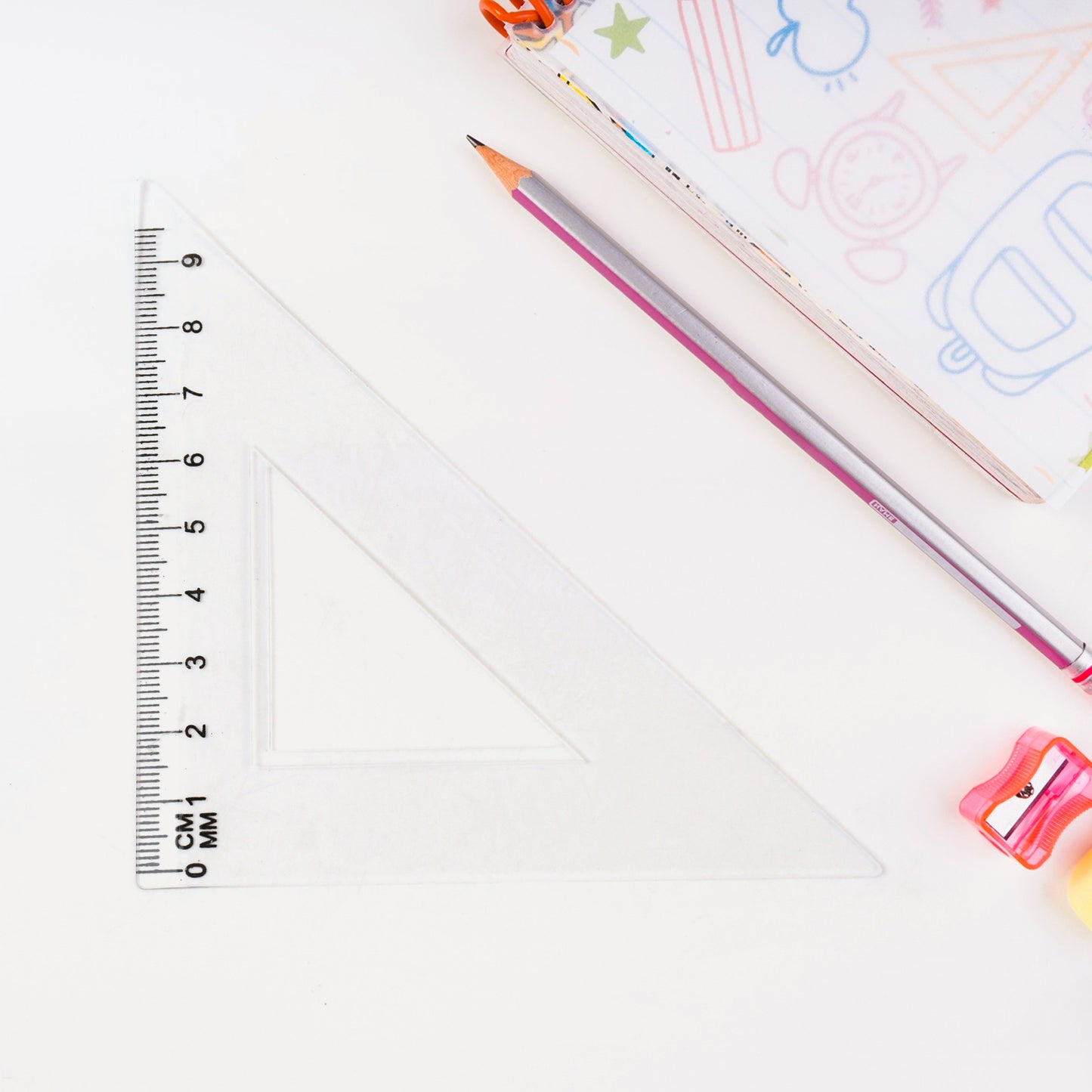 Plastic Geometry Set – 4 Pieces | Triangle, Ruler & Protractor Drafting Kit