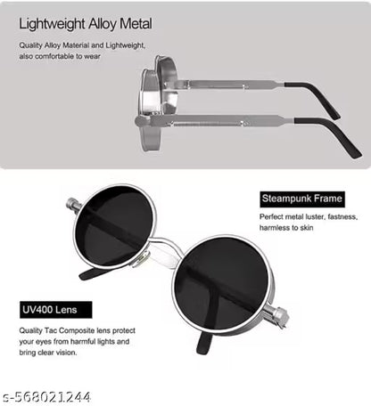 Meghs Collection Allu Arjun Inspired Round Sunglasses – Silver Metal Frame | UV400 Protection for Men & Women   (7)