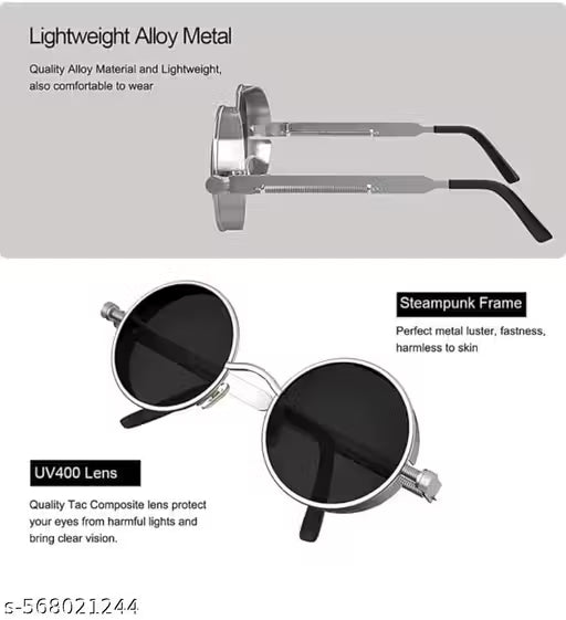 Meghs Collection Allu Arjun Inspired Round Sunglasses – Silver Metal Frame | UV400 Protection for Men & Women   (7)