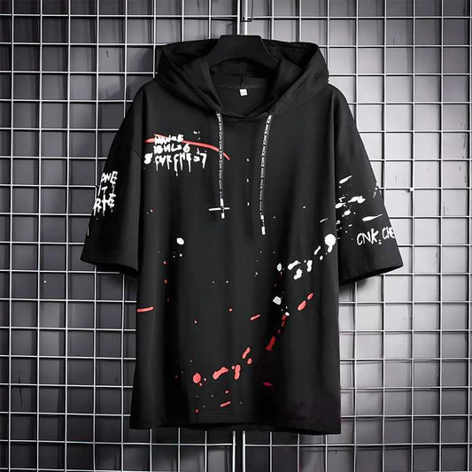 TRYTHIS Men’s Cotton Color Block Hoodie T-Shirt