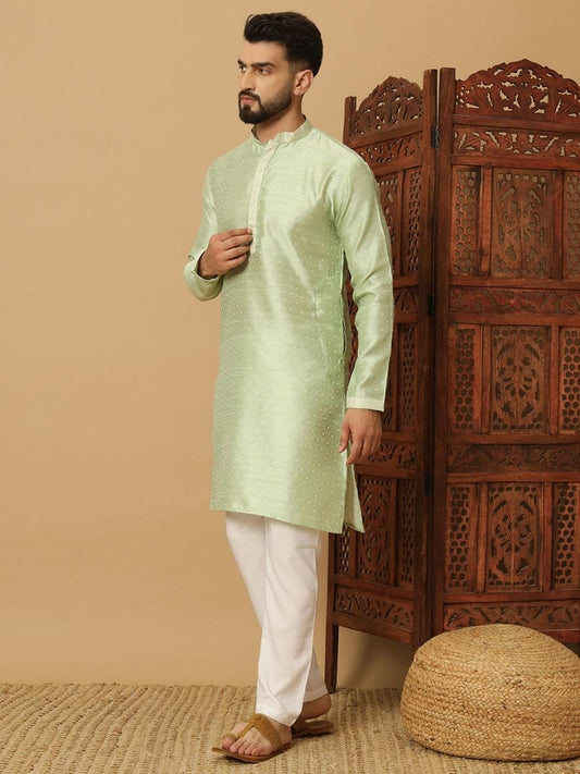 Men’s Light Green Jacquard Kurta Pyajama Set