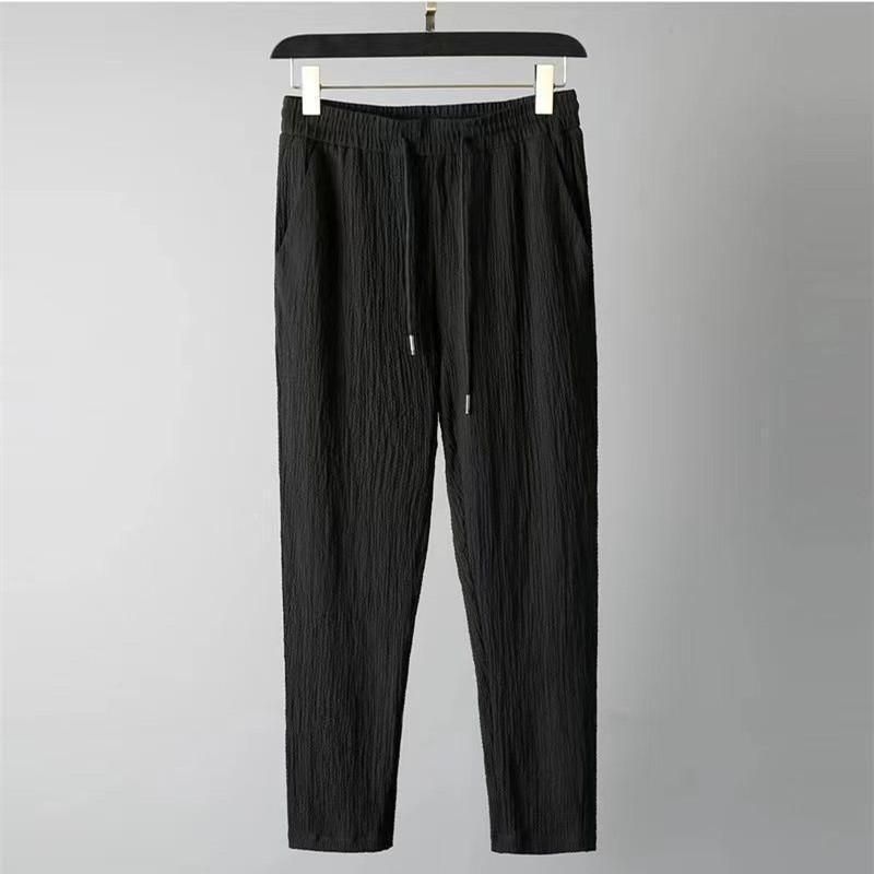 Men’s Crinkled Cotton Blend Co-Ord Set – Black, Regular Fit
