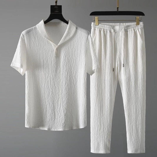 Men’s Corduroy Co-Ord Set – White Casual Wear