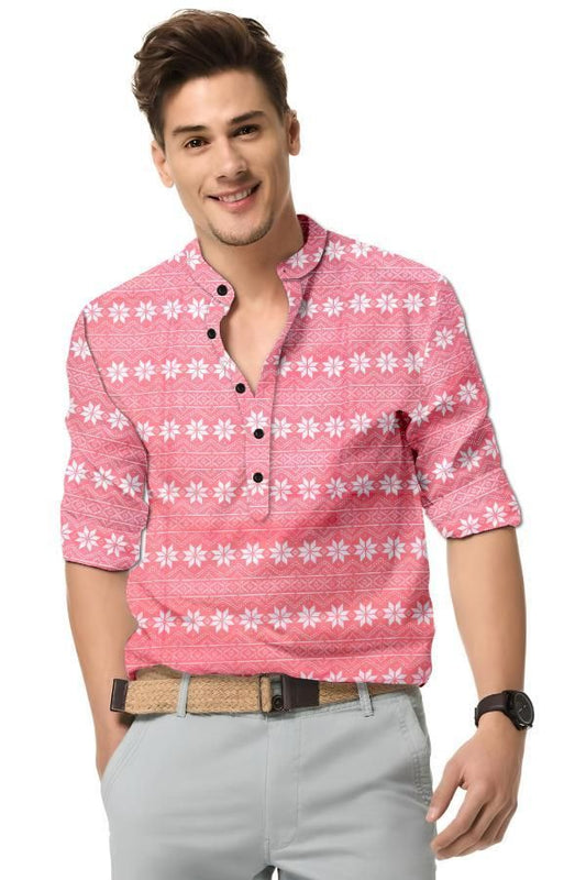 Men’s Pink Printed Spread Collar Casual Shirt
