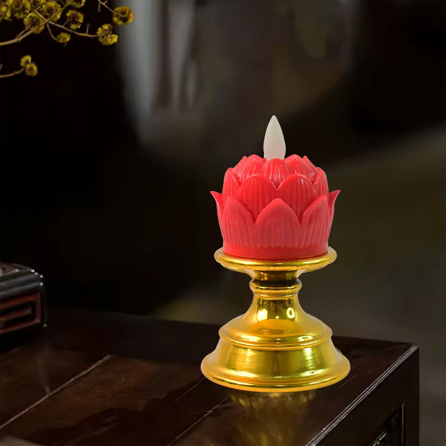 Lotus Shaped LED Flameless Candle with Decorative Holder – Battery Operated (1 Pc)