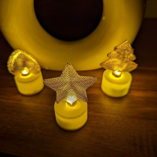 Golden Net LED Tealight Lanterns – 6 Pcs Assorted