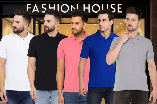 Men’s Poly Matte Solid Polo T-Shirt Pack of 5