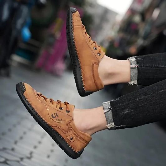 Men's Casual Tan Leather Shoes – Lightweight & Comfortable