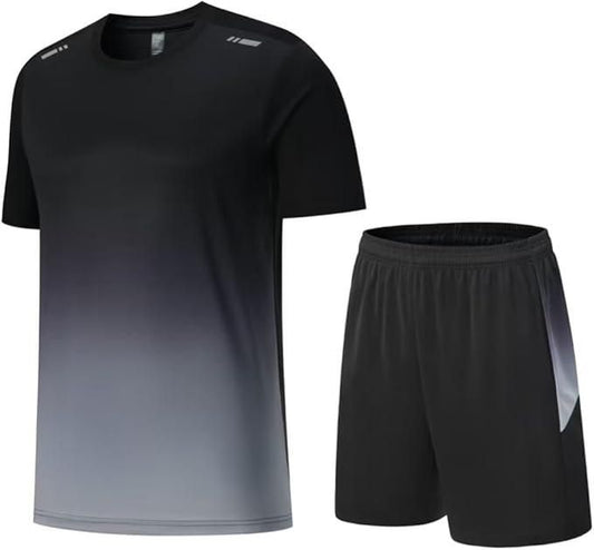 Men’s Slim Fit Jersey T-Shirt & Bottom Set – Black Grey