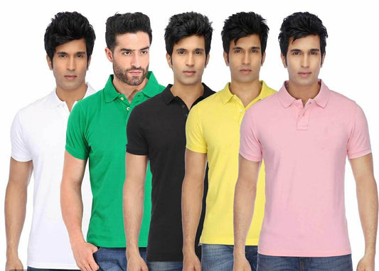 Men’s Poly Cotton Solid Polo T-Shirt Pack of 5