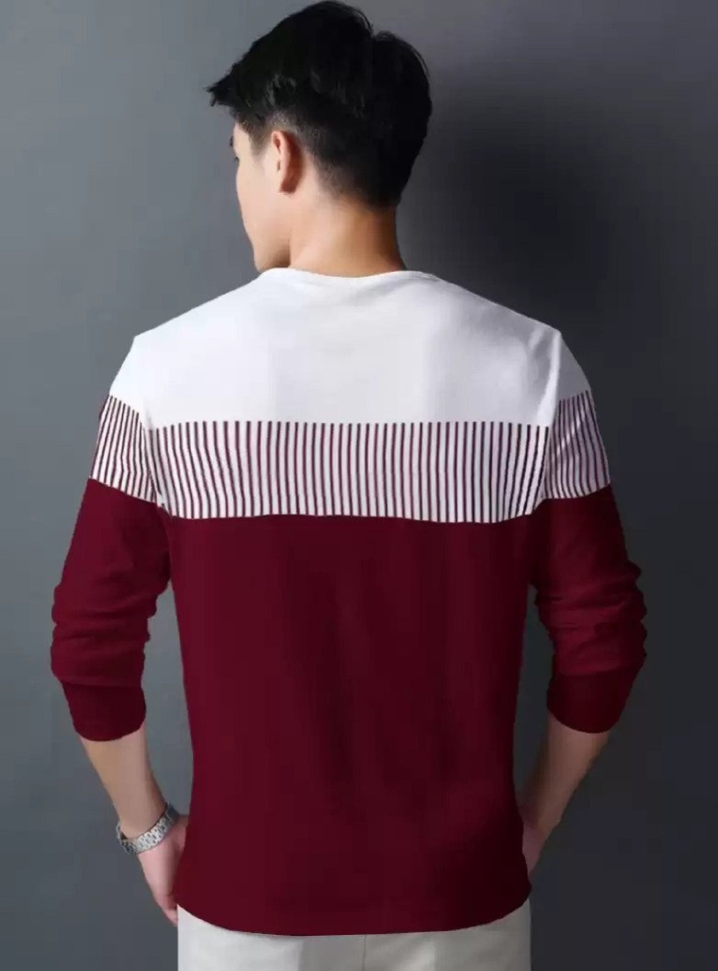 Men’s Maroon Color Block Full-Sleeve T-Shirt