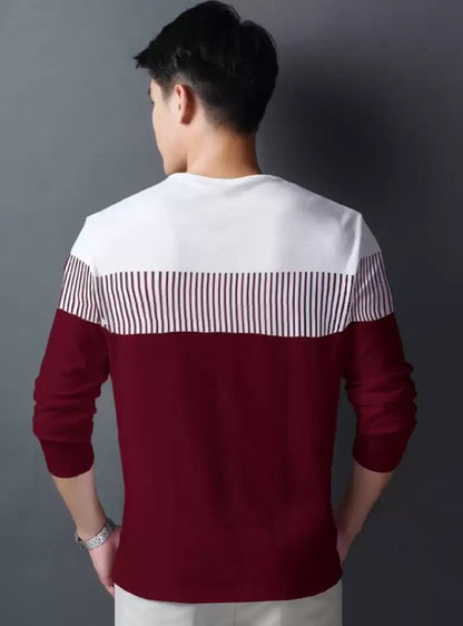 Men’s Maroon Color Block Full-Sleeve T-Shirt