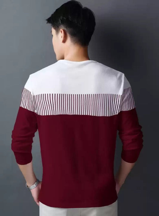 Men’s Maroon Color Block Full-Sleeve T-Shirt