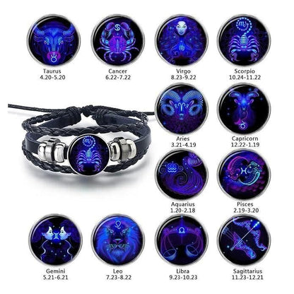 Constellation Zodiac Guardian Black Leather Bracelet – 1 Pc