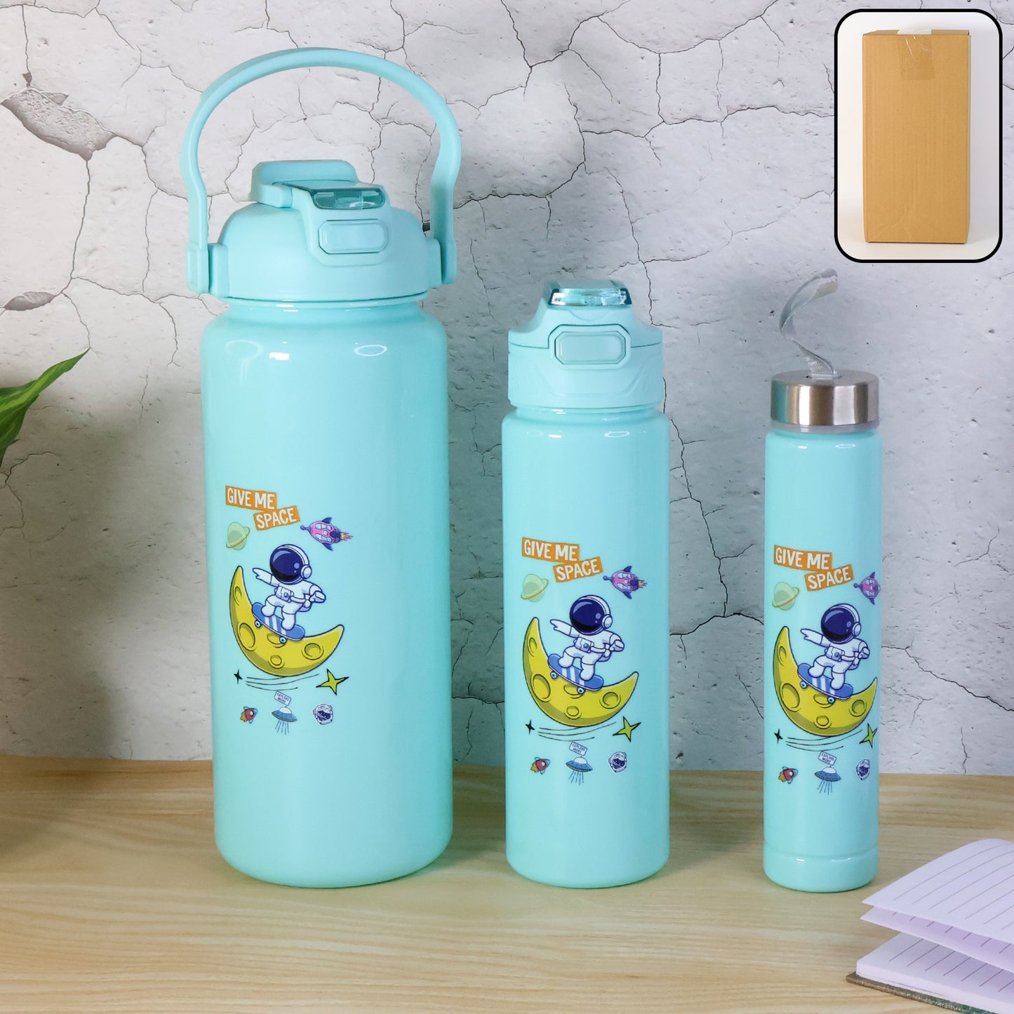 Set of 3 Space Theme Water Bottles – 2000ml + 900ml + 300ml Multipurpose