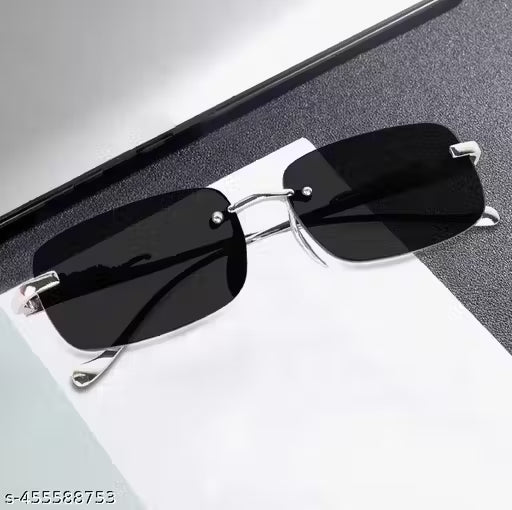 EYES ZONE Luxury Silver & Black Rectangular Sunglasses – Unisex Premium Metal Frame  (6)