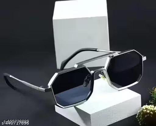 MKR Hexagonal Polarized Sunglasses – Silver Metal Frame | Designer UV Protection for Men & Women  (5)