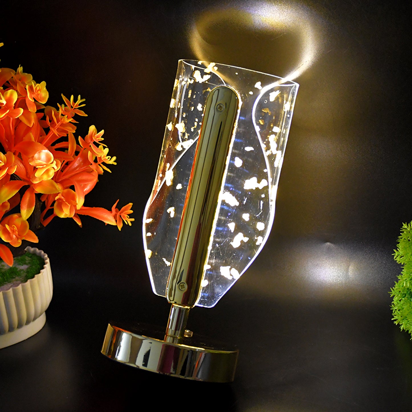 Luxury Golden Leaf Crystal LED Table Lamp with USB Charging