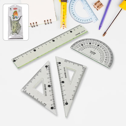 4-Piece Geometry Set – Triangle, Ruler & Protractor | Clear Plastic Drafting Kit