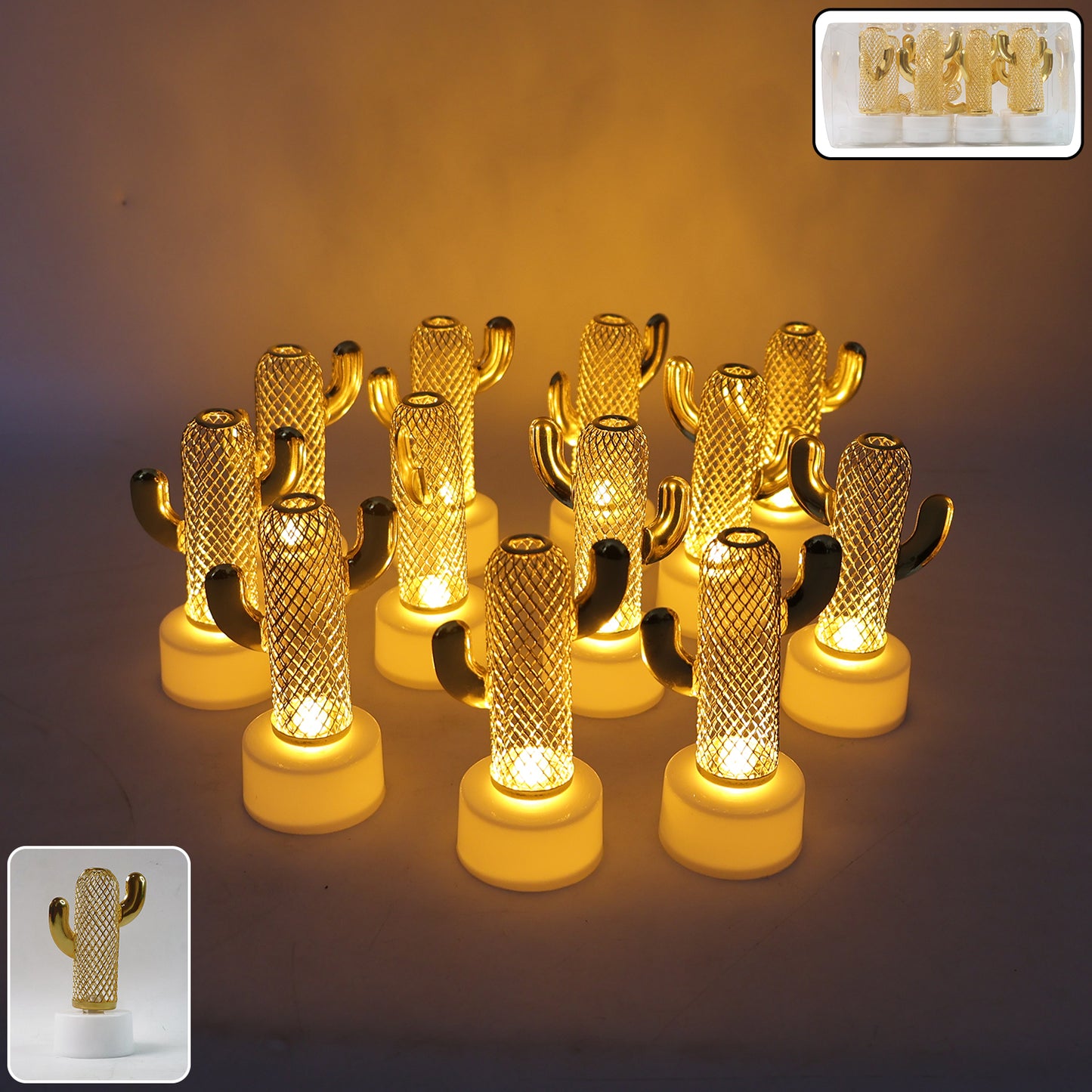 Set of 12 Decorative Cactus Shaped Flameless LED Candles – Quirky Flickering Glow