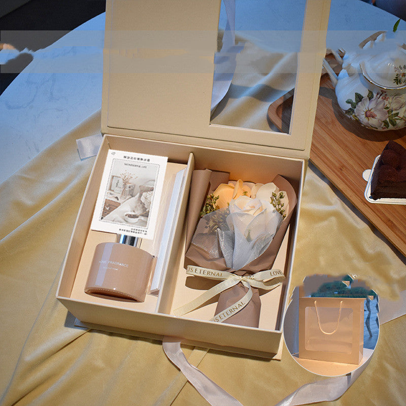 Luxury Soap Flower Bouquet Gift Set with Aromatherapy & Fragrance Diffuser – Perfect for Special Occasions - Fanbuluxe