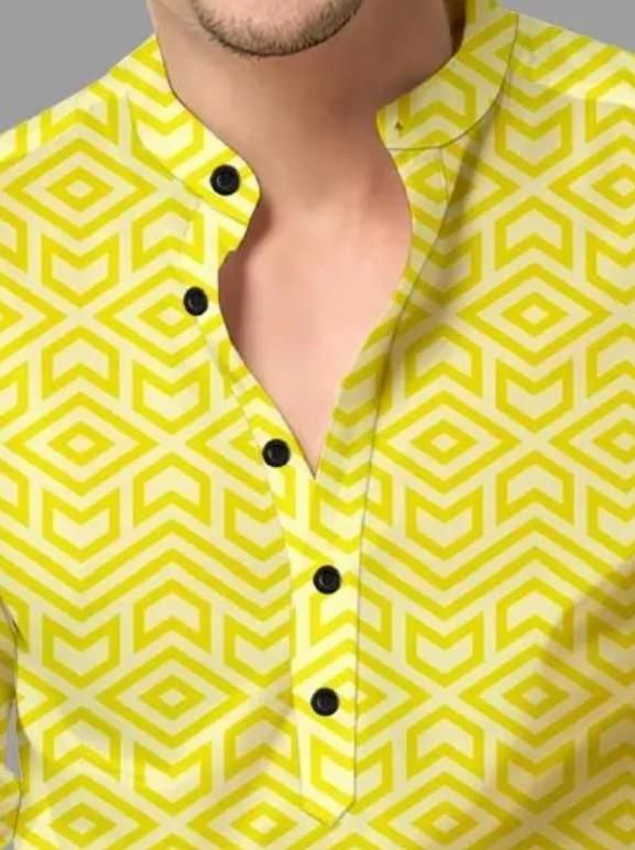 Men’s Yellow Printed Spread Collar Casual Shirt