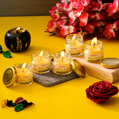 eCraftIndia Lemon Grass Mini Jar Candle Set – Pack of 5