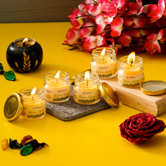 eCraftIndia Lemon Grass Mini Jar Candle Set – Pack of 5