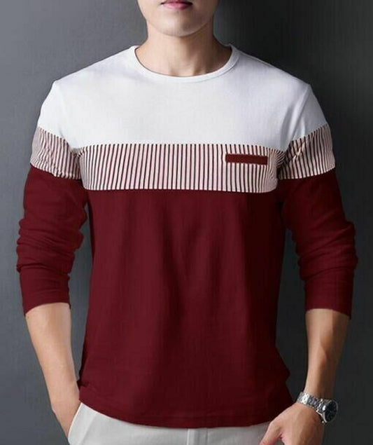 Men’s Maroon Color Block Full-Sleeve T-Shirt