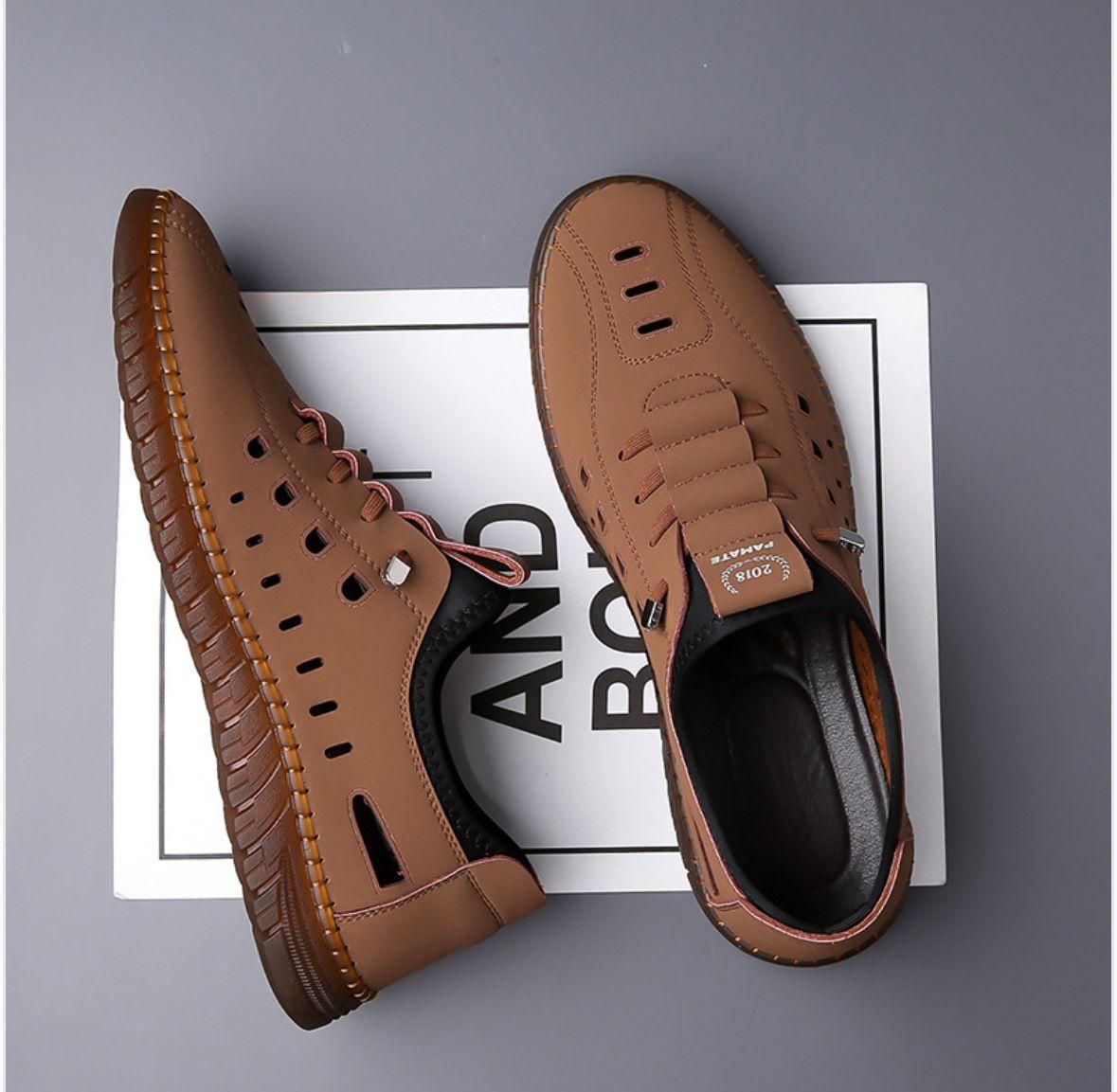Men’s Stylish Laser Cut Tan Casual Shoes – Modern Design &amp; Everyday Comfort