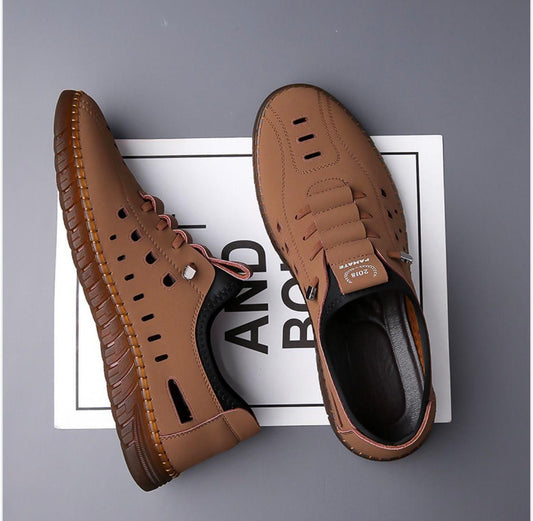 Men’s Stylish Laser Cut Tan Casual Shoes – Modern Design &amp; Everyday Comfort