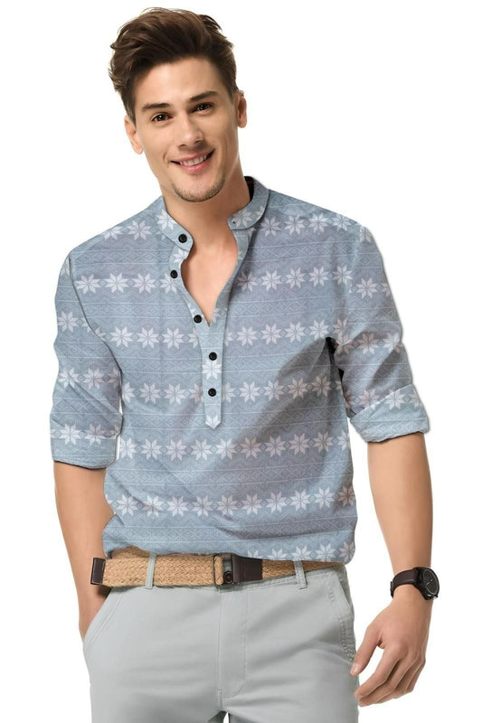 Men’s Grey Printed Spread Collar Casual Shirt