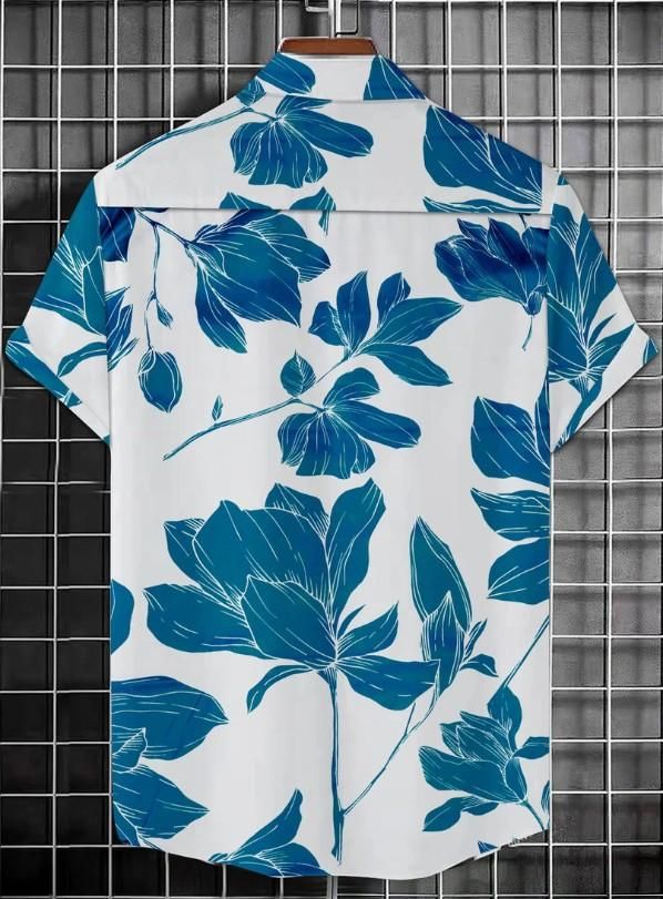 Men’s Printed Half Sleeve Casual Shirt – White & Blue