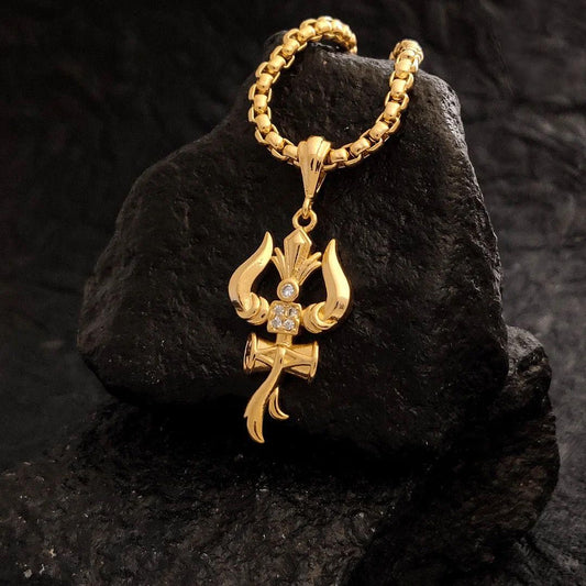Trishul Pendant with Chain for Men – Gold Alloy