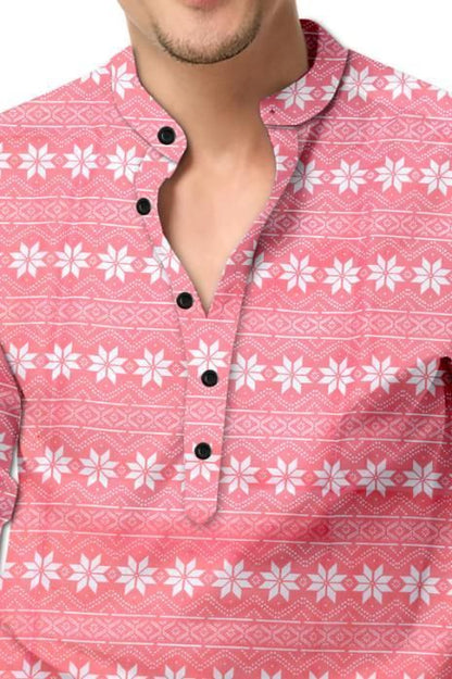 Men’s Pink Printed Spread Collar Casual Shirt
