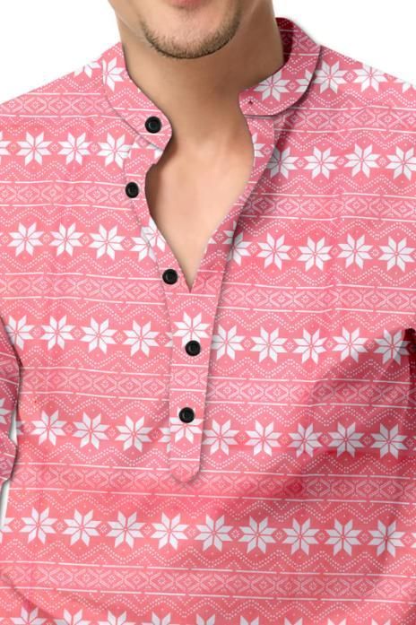 Men’s Pink Printed Spread Collar Casual Shirt
