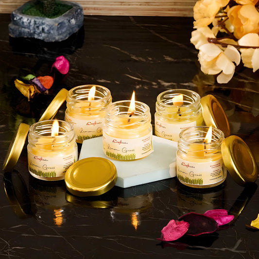 eCraftIndia Lemon Grass Mini Jar Candle Set – Pack of 5