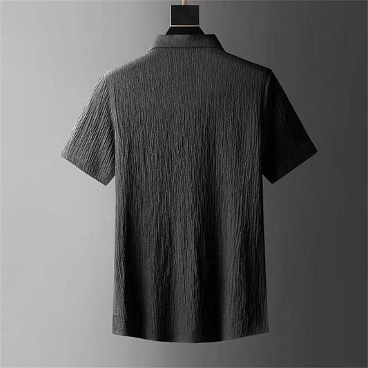 Men’s Crinkled Cotton Blend Co-Ord Set – Black, Regular Fit