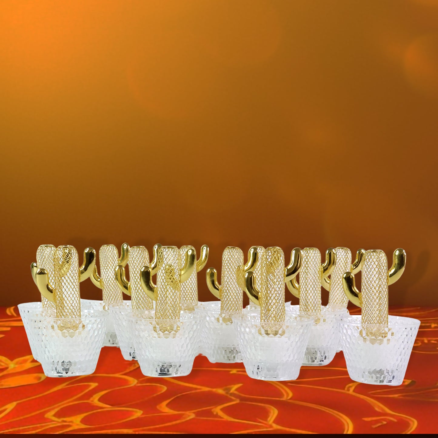 Cactus Shape LED Tealight Candles with Transparent Cup Holders – 12 Pc