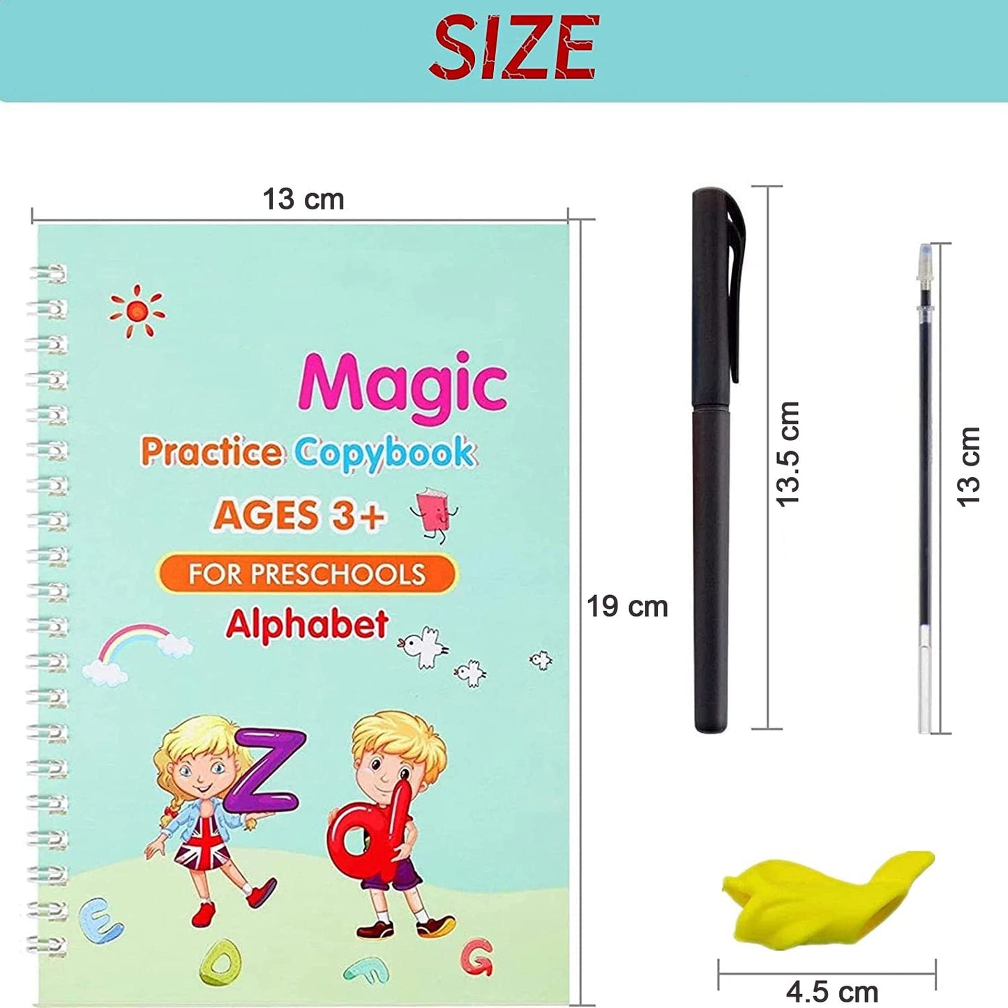8075 4 Pc Magic Copybook Set with Pen Case, Holder & Refills – Kids & Adults