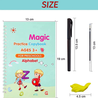 8075 4 Pc Magic Copybook Set with Pen Case, Holder & Refills – Kids & Adults