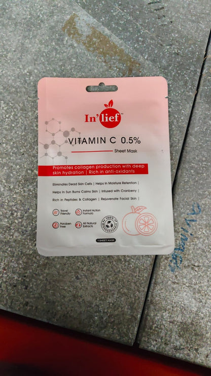 In’lief Vitamin C 0.5% Brightening & Hydrating Facial Sheet Mask – 1 Pc