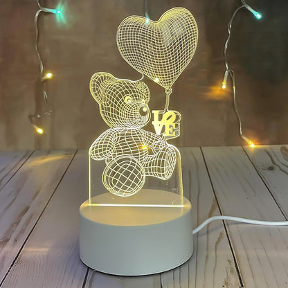 3D Teddy Bear LED Night Lamp – USB Powered Romantic & Kids Décor