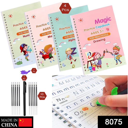 8075 4 Pc Magic Copybook Set with Pen Case, Holder & Refills – Kids & Adults