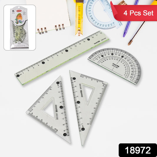 4-Piece Geometry Set – Triangle, Ruler & Protractor | Clear Plastic Drafting Kit
